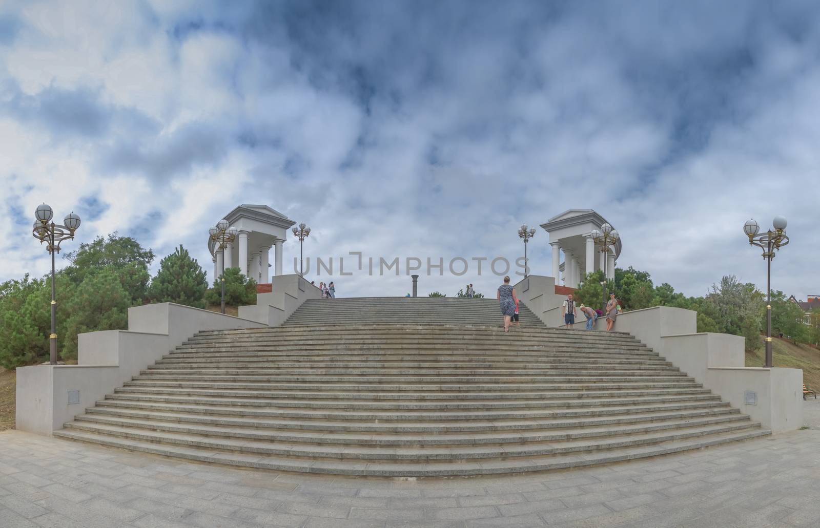 Chernomorsk, Ukraine - 09.09.2018. Panorama view of the city of Chernomorsk, formerly Illichevsk, the city in the Odessakaya oblast.