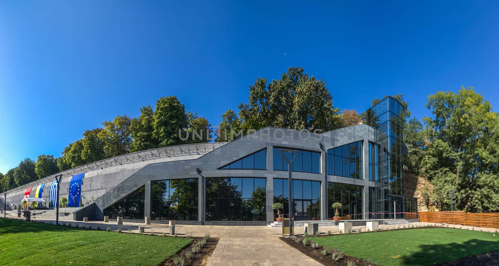 Odessa, Ukraine - 09.03.2018. Panorama view of the Greek park restored this summer in Odessa, Ukraine, on a sunny day