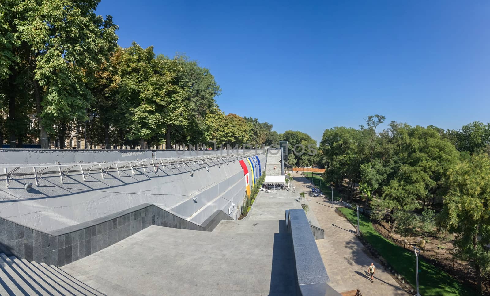 Odessa, Ukraine - 09.03.2018. Panorama view of the Greek park restored this summer in Odessa, Ukraine, on a sunny day