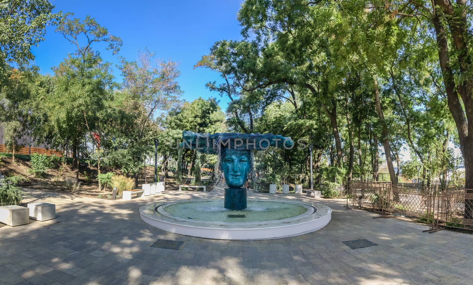 Odessa, Ukraine - 09.03.2018. Panorama view of the Greek park restored this summer in Odessa, Ukraine, on a sunny day