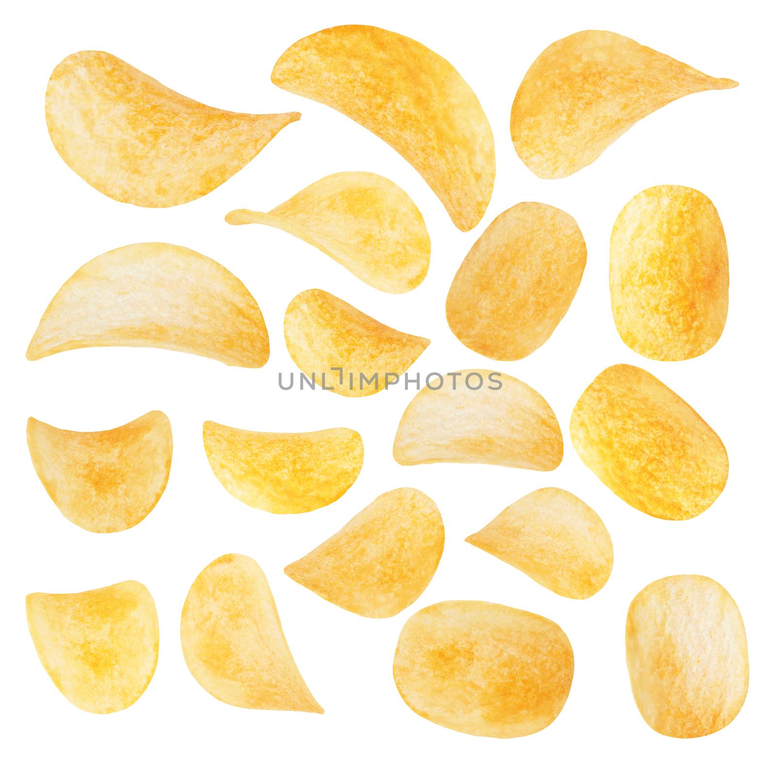 potato chips close-up isolated on a white background 