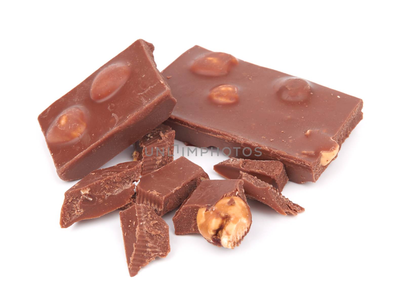 Broken chocolate bar isolated on a white background 
