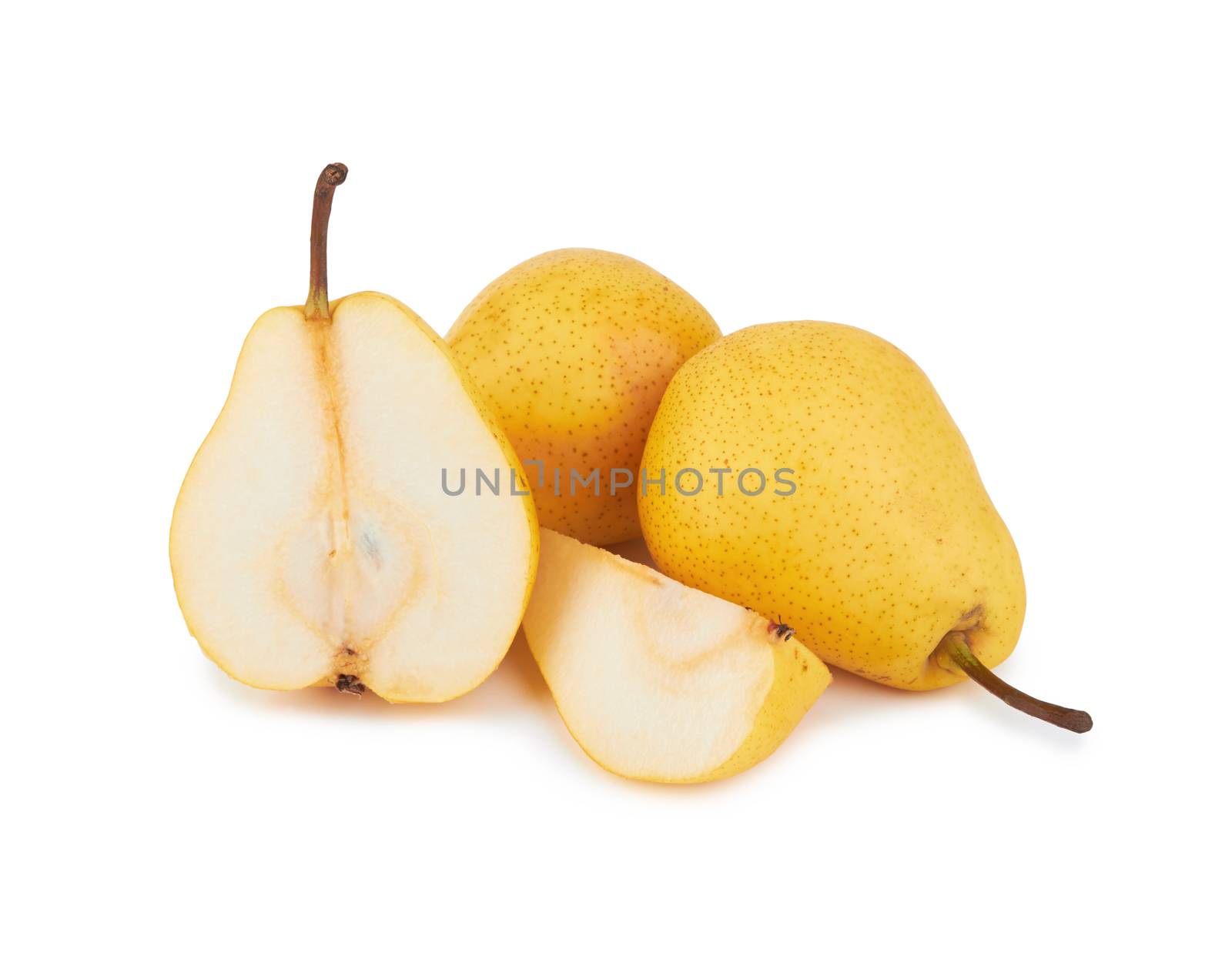 Yellow pears isolated on white background