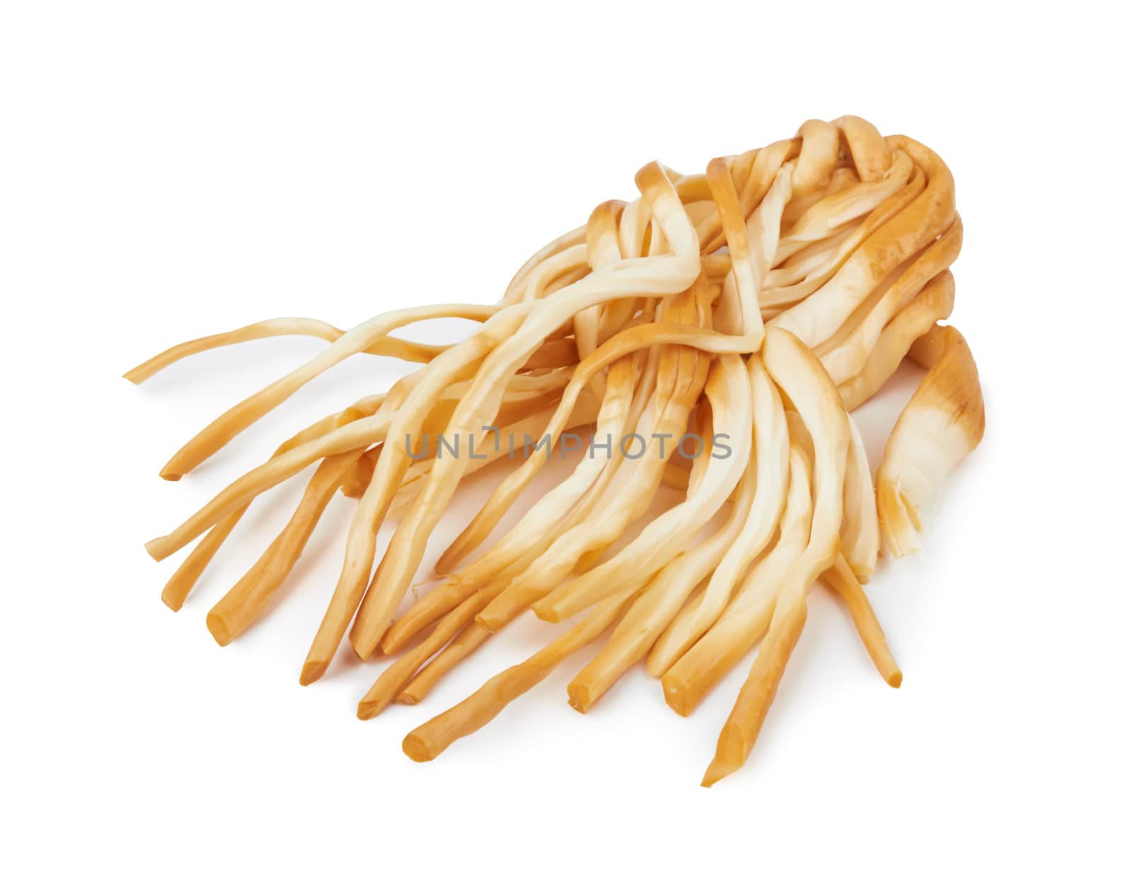 Smoked braided cheese isolated on white background