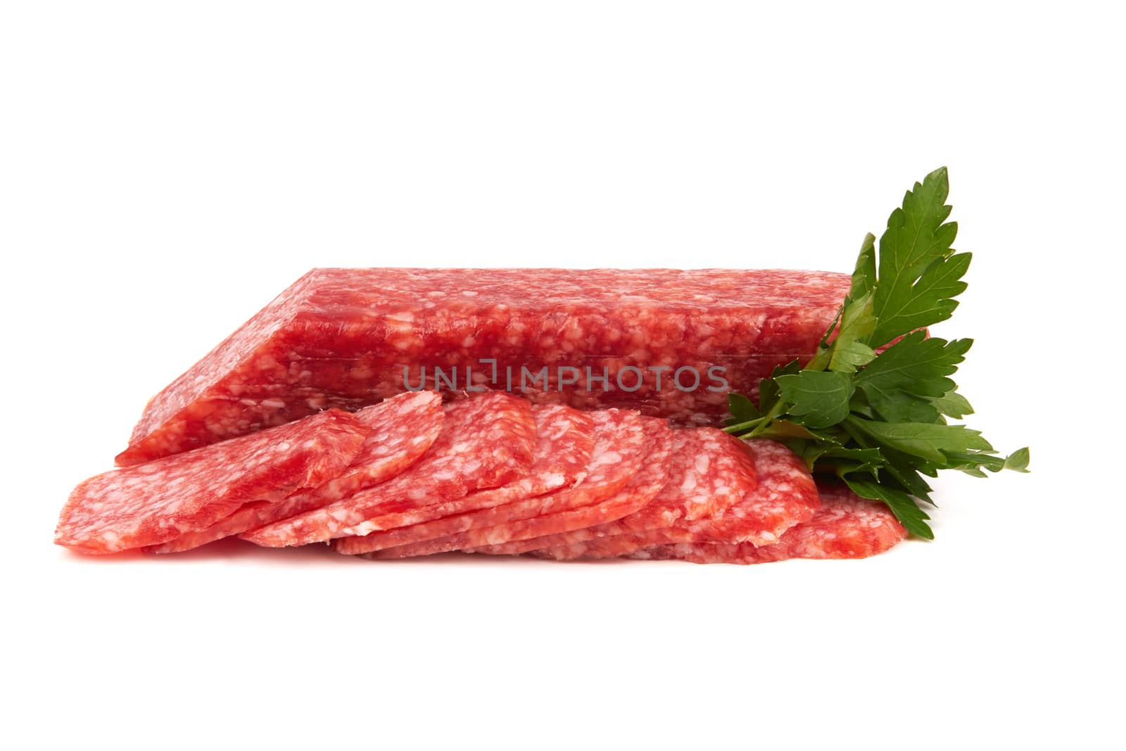 fresh salami isolated on white background
