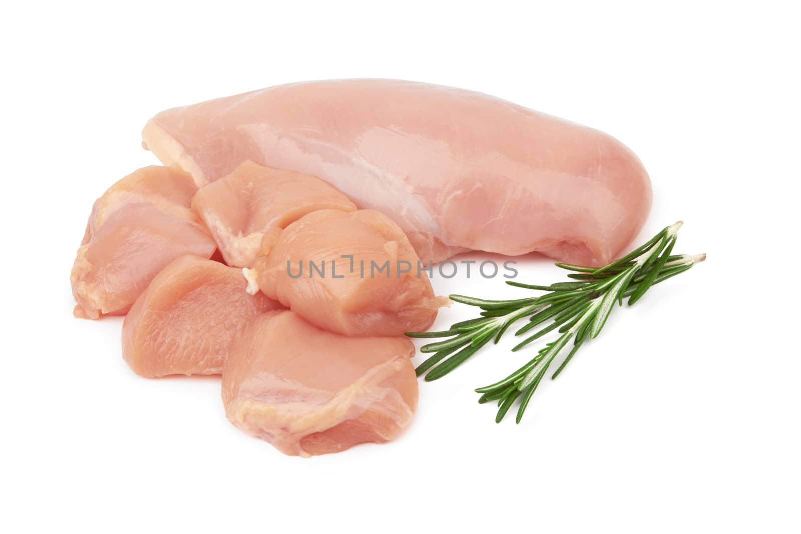 Raw chicken fillets isolated on white background