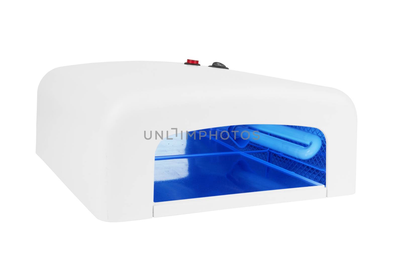 White manicure gel curing lamp isolated on white 