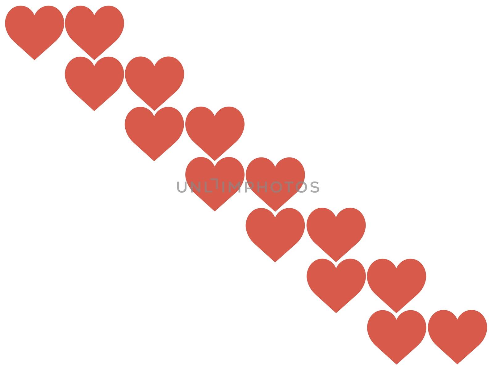 Red Hearts Design on White Background. Love, Heart, Valentine's Day. Can be used for Articles, Printing, Illustration purpose, background, website, businesses, presentations, Product Promotions etc.