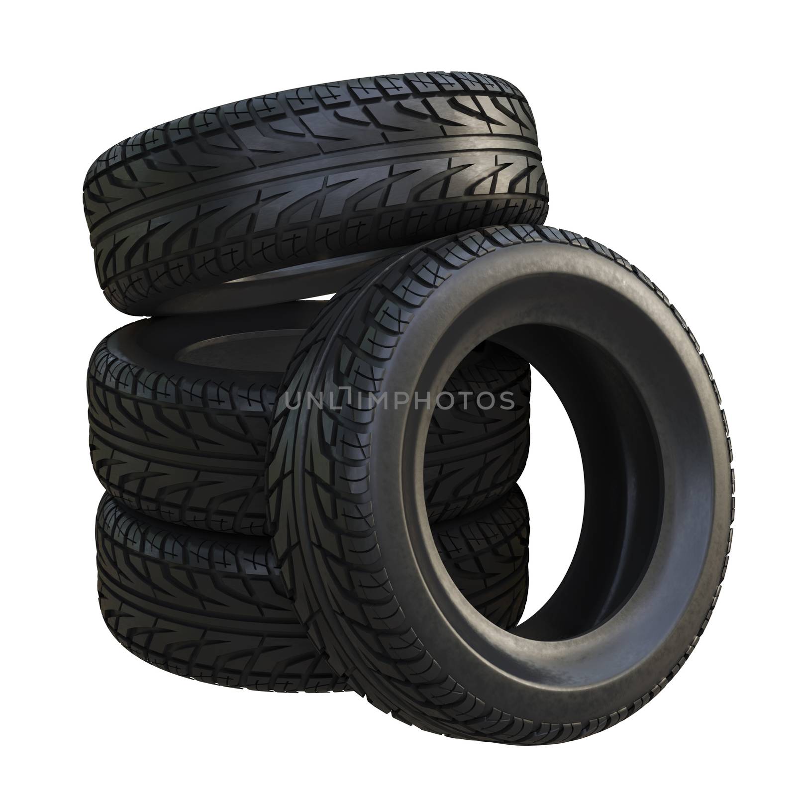 Group black tires, isolated by cherezoff