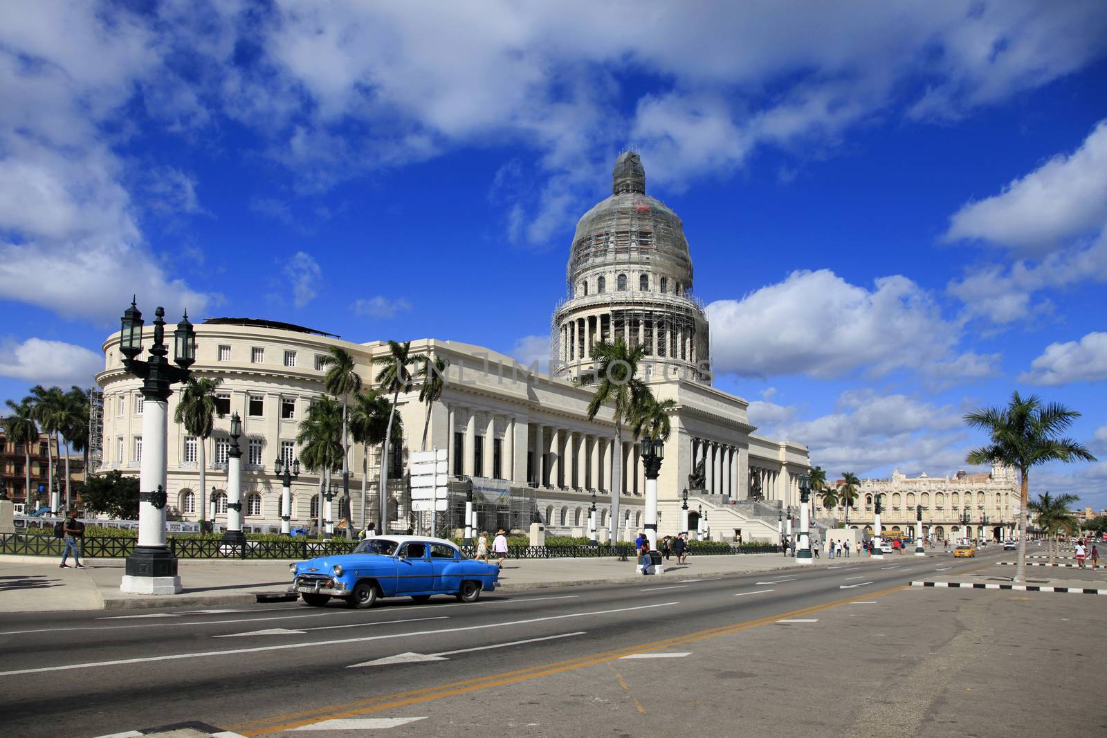 Havana, Сuba - January 10, 2019: Avenue in front of the Capitol of Old Havana. Cuba