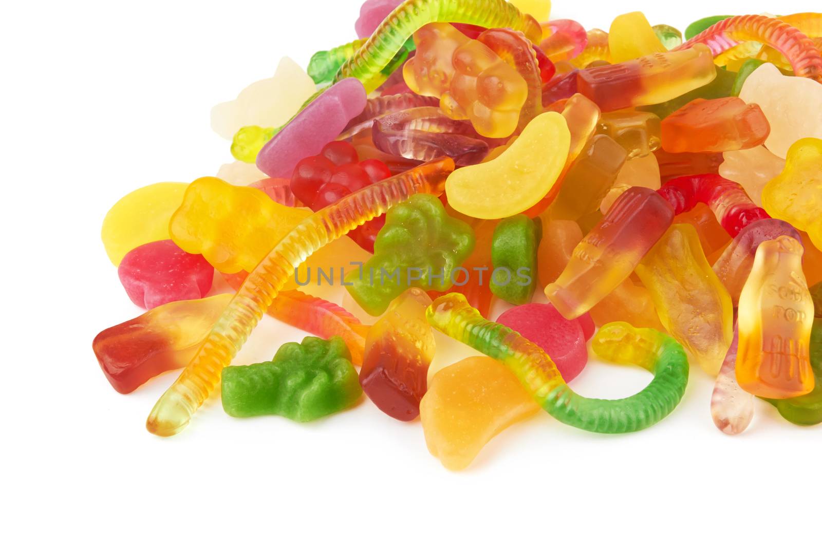 colorful neon gummy candies isolaten on white background