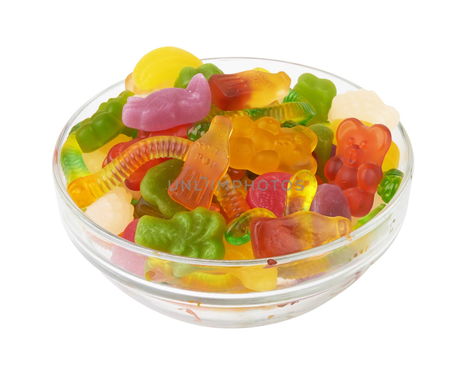 colorful neon gummy candies isolaten on white background