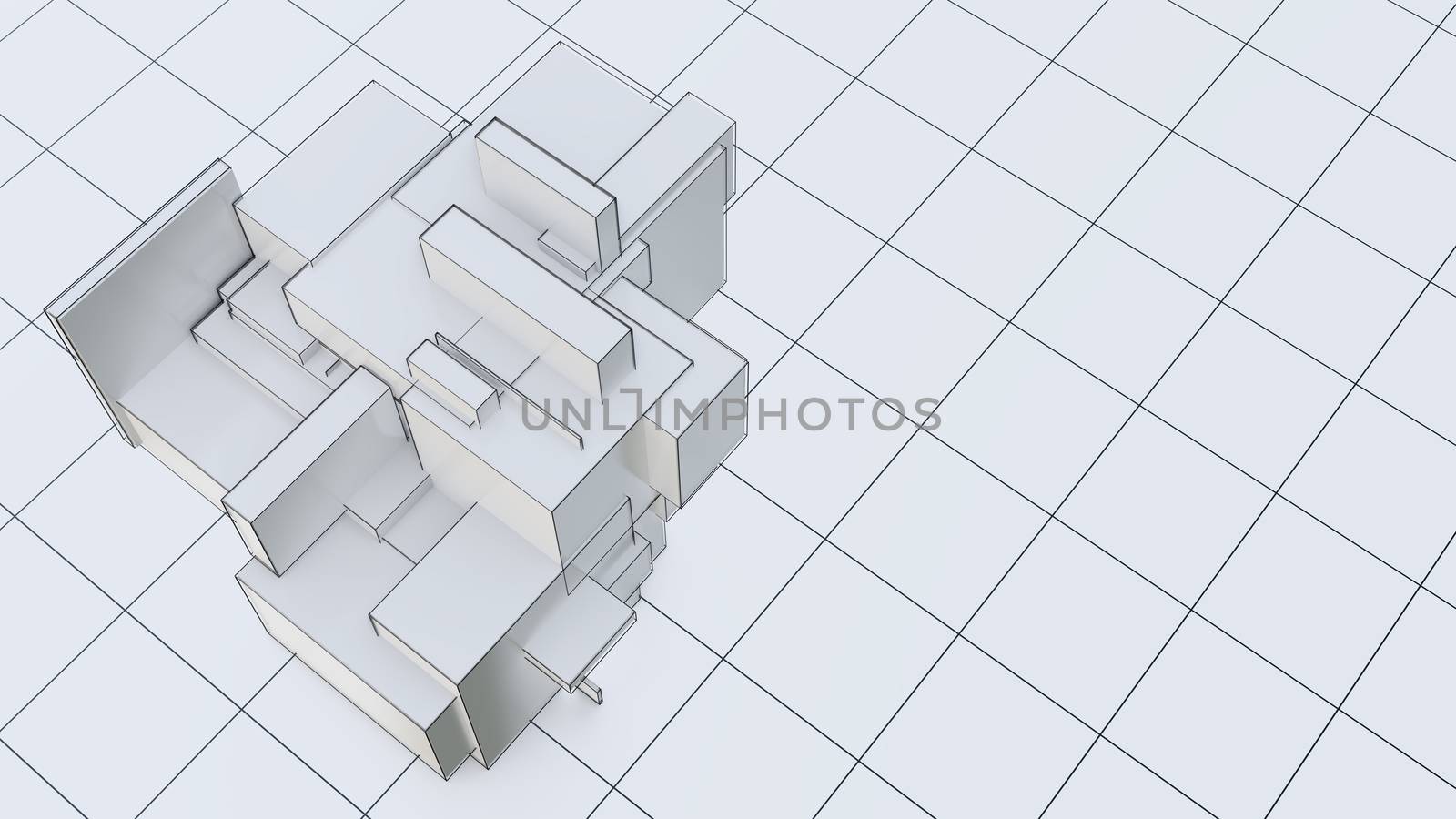 Abstract 3d object consisting of cubes. White background by cherezoff