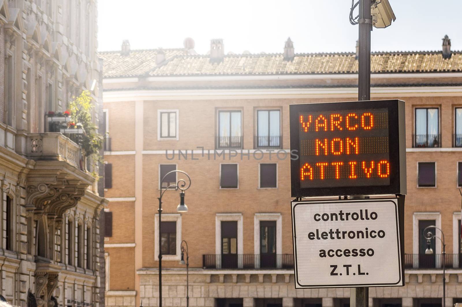 Italian Zona Traffico Limitato street sign in Rome, restricted driving zone information in a street display