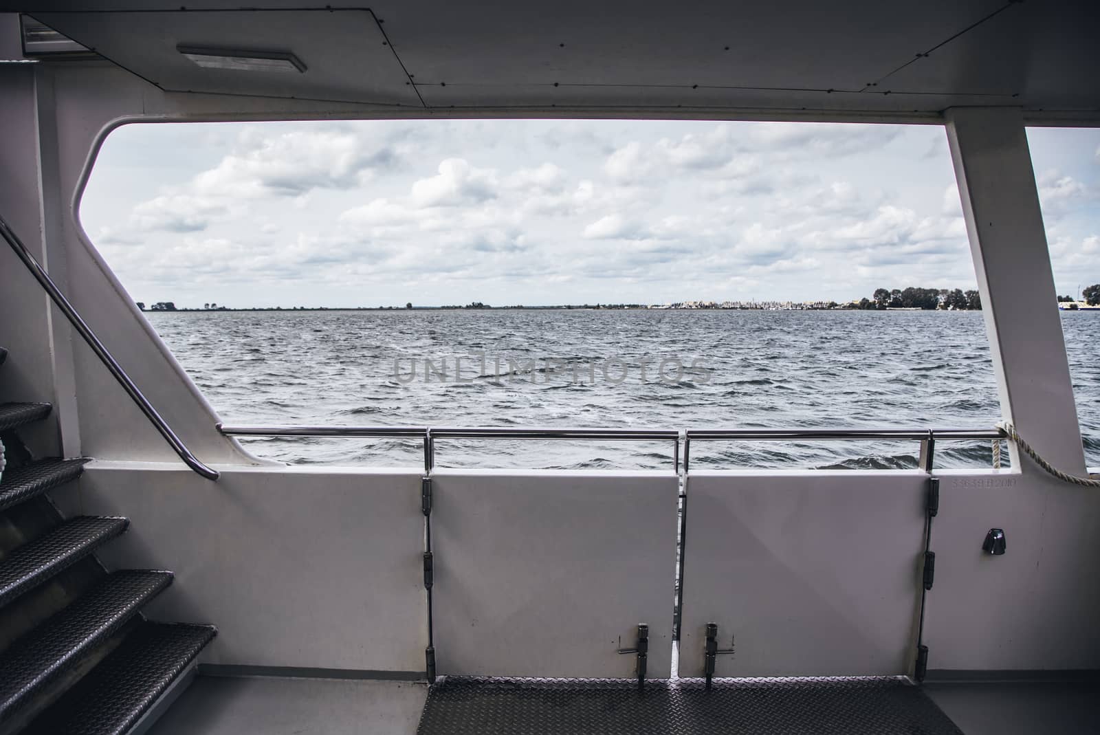 Inside a boat in the sea, detail of maritime transport, cruise and tourism