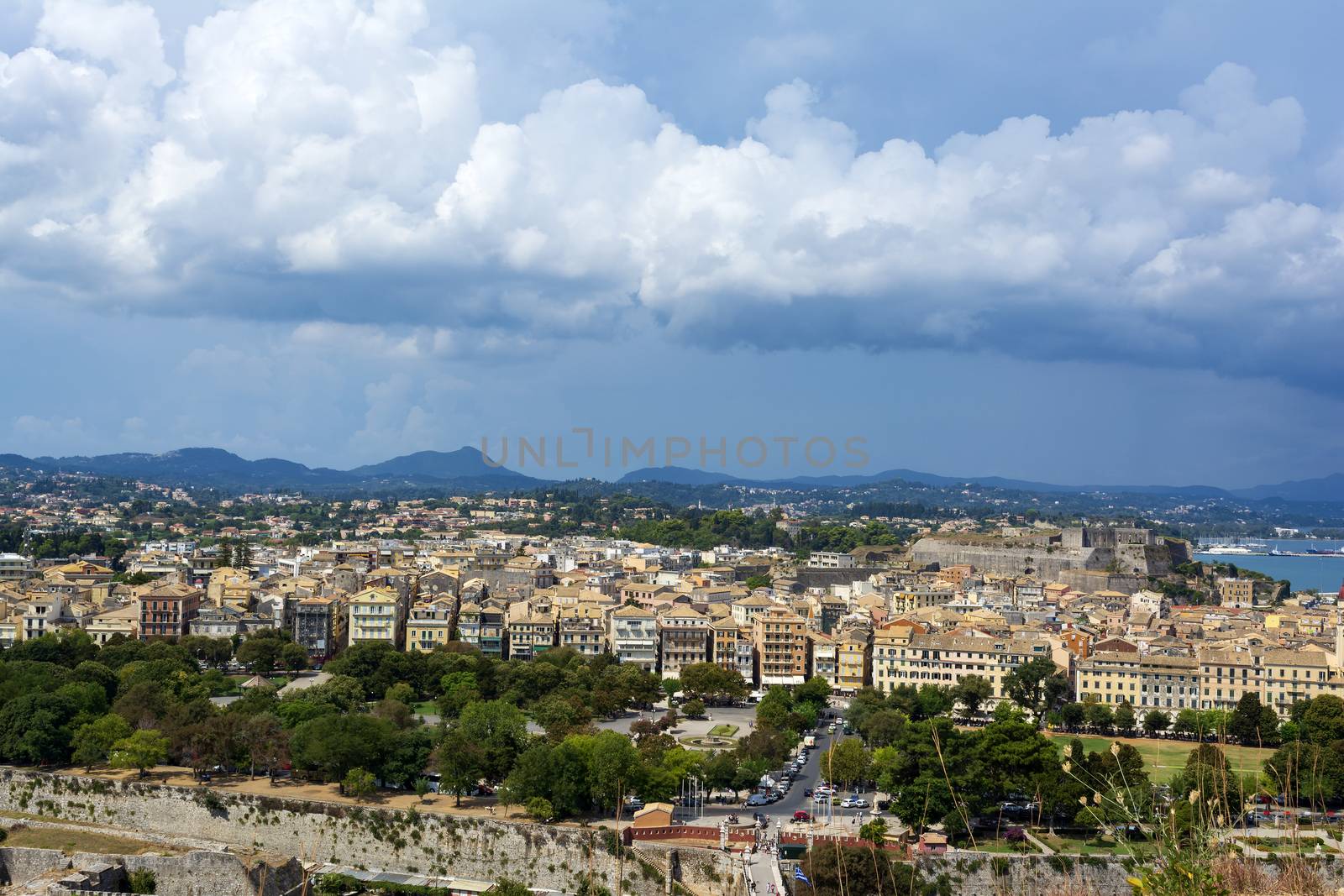 A picturesque view of the city of Corfu from the fortress of the Corfu town in Greece.