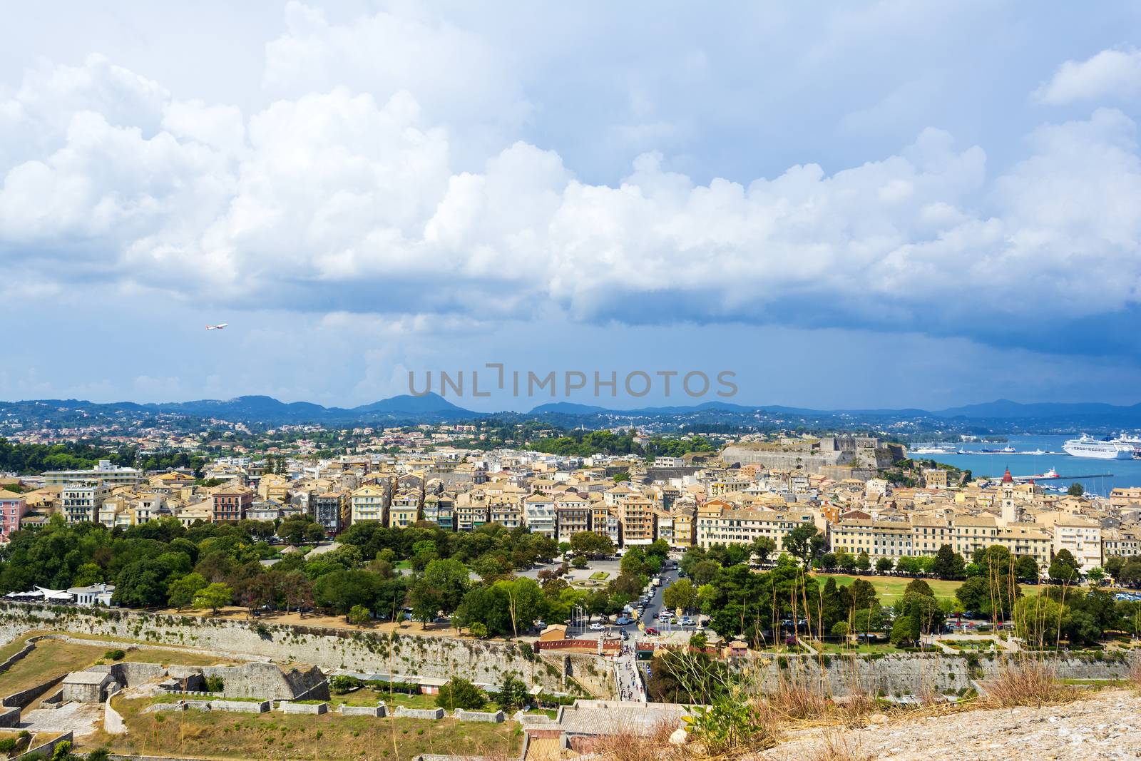 A picturesque view of the city of Corfu from the fortress of the Corfu town in Greece.