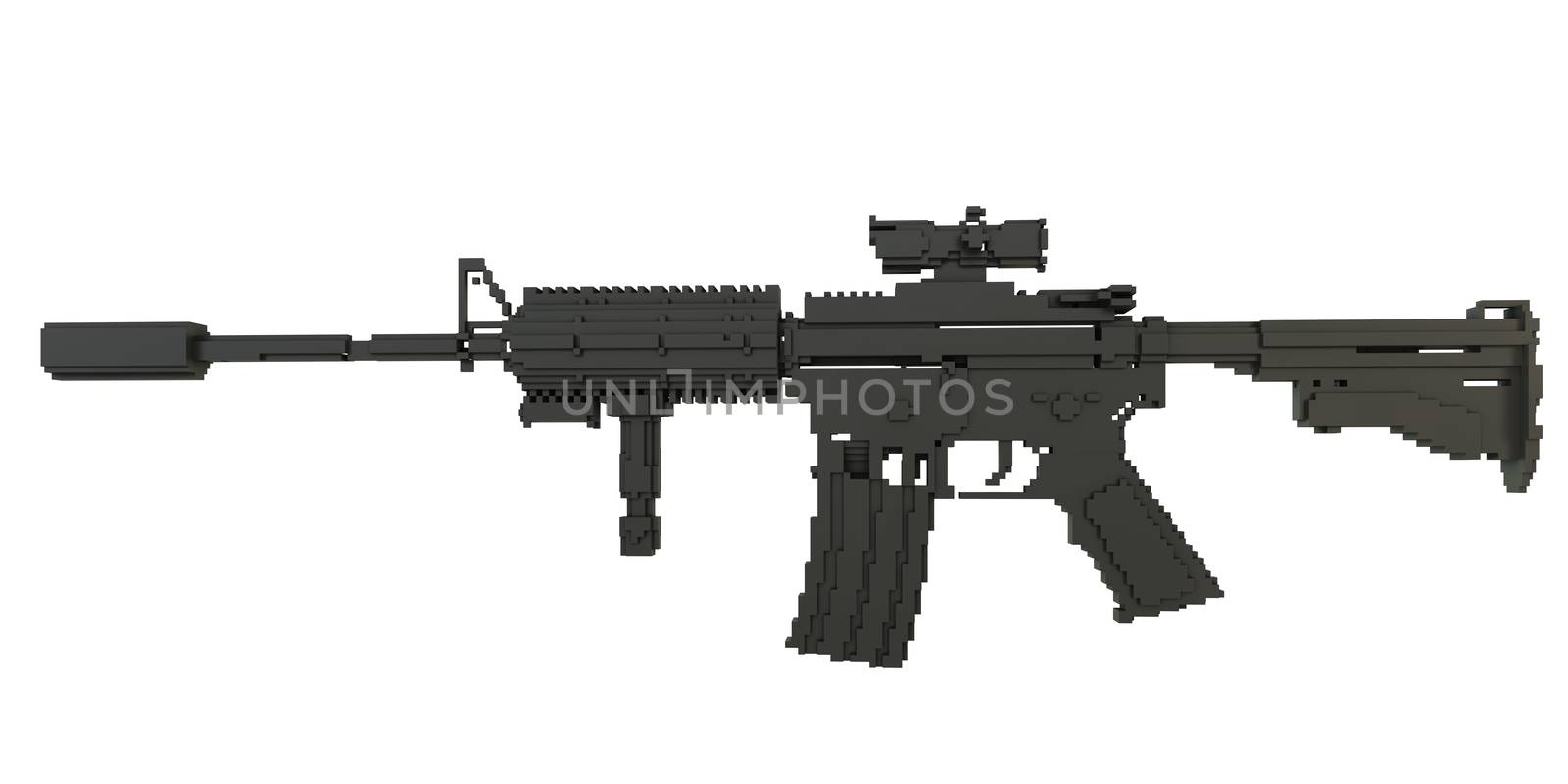 3d printed machine gun isolated on white background. 3D illustration