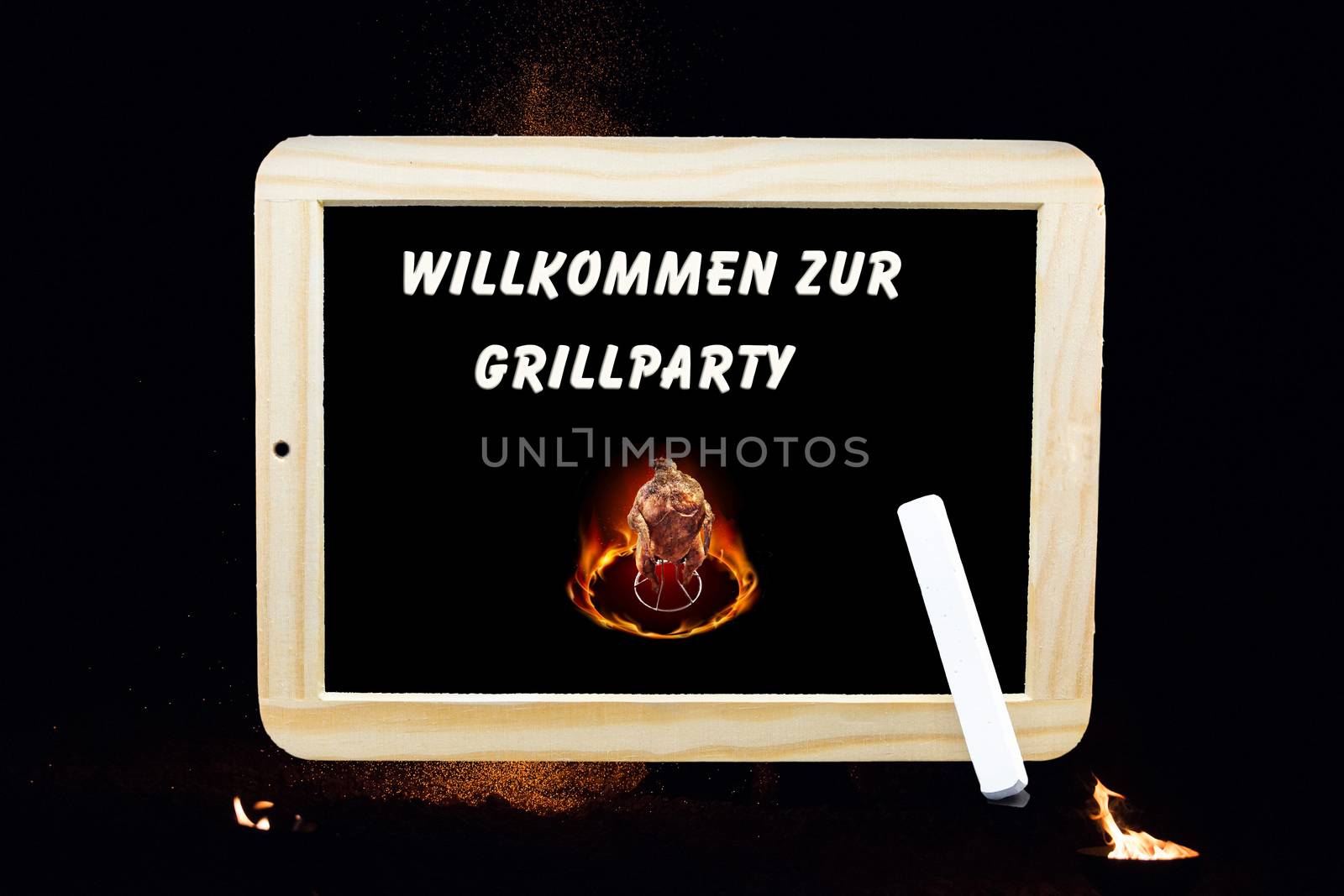 Sign with inscription in English - Welcome to the barbecue party