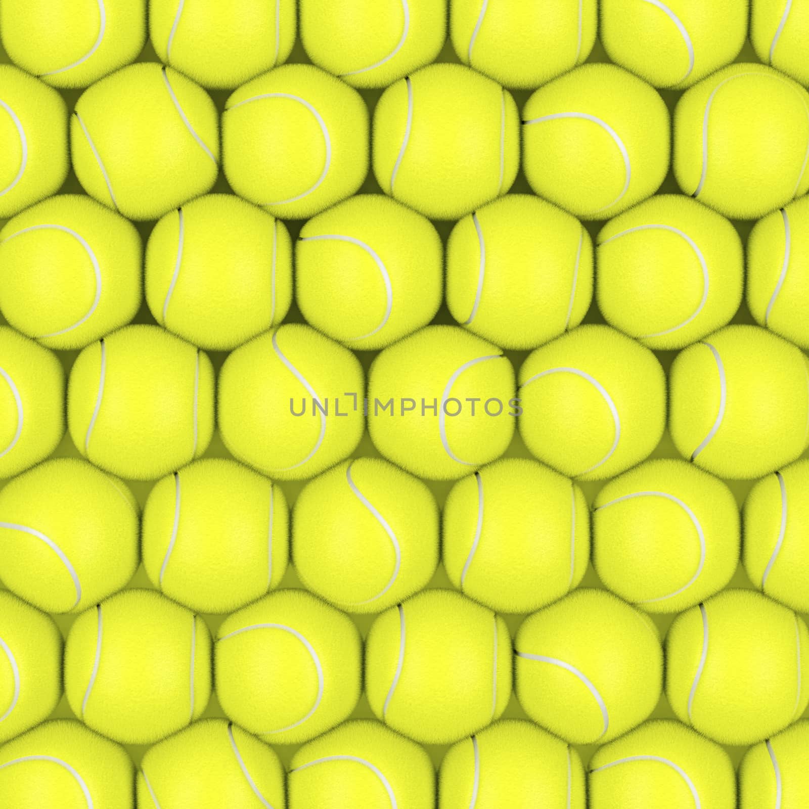 Multiple rows with tennis balls, top view