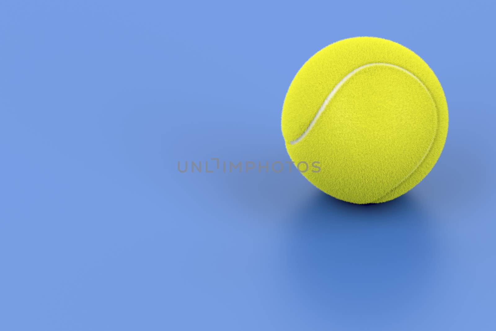 Tennis ball on blue court, 3D illustration