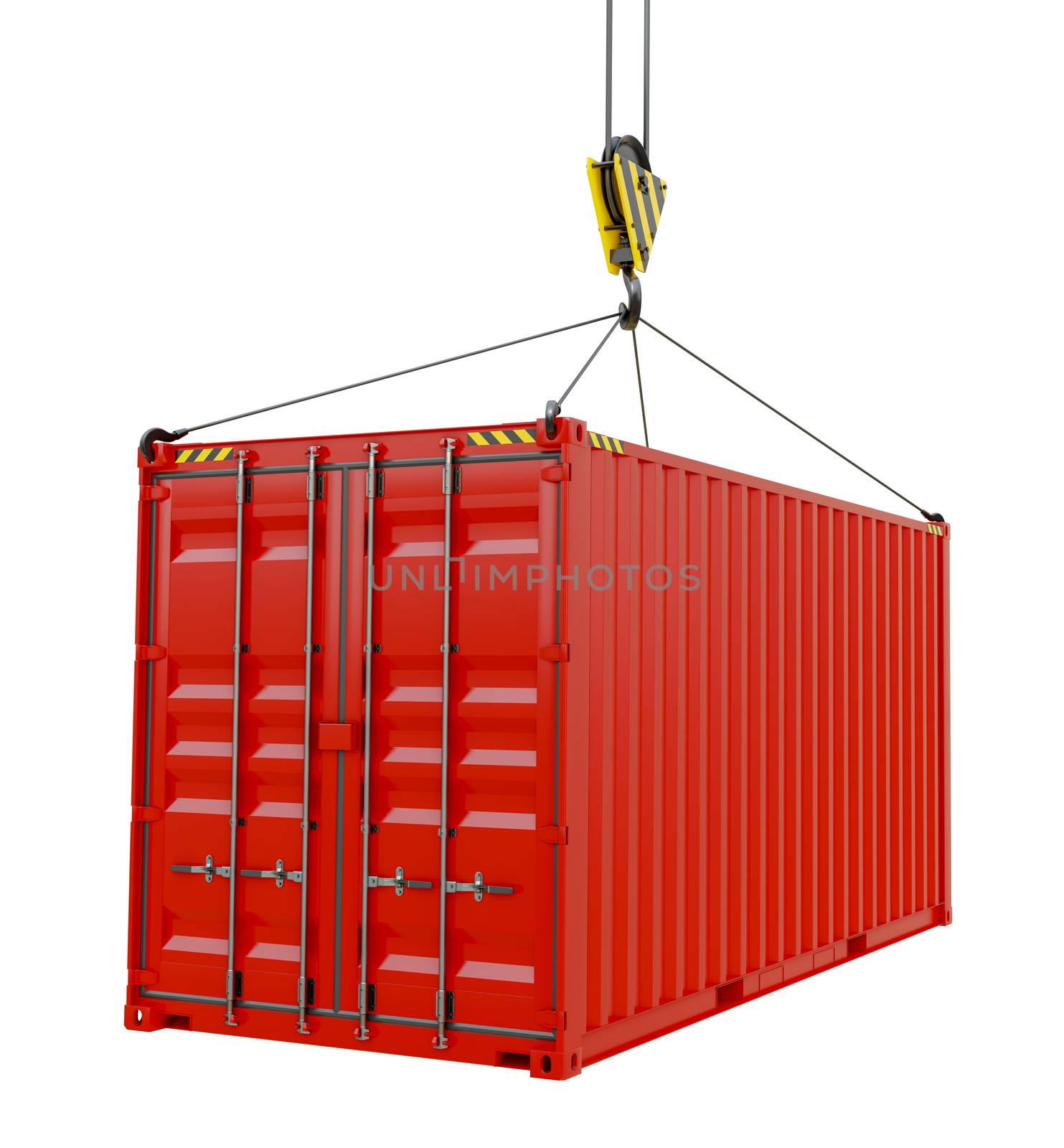 Cargo container with hook isolated on white. 3D rendering