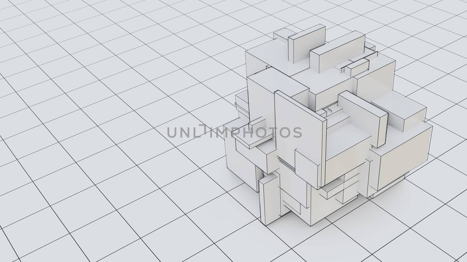 Abstract 3d object consisting of cubes. White background by cherezoff