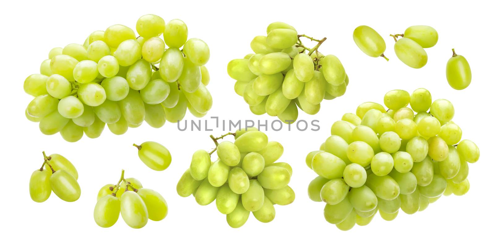 Green grape isolated on white background, collection by xamtiw