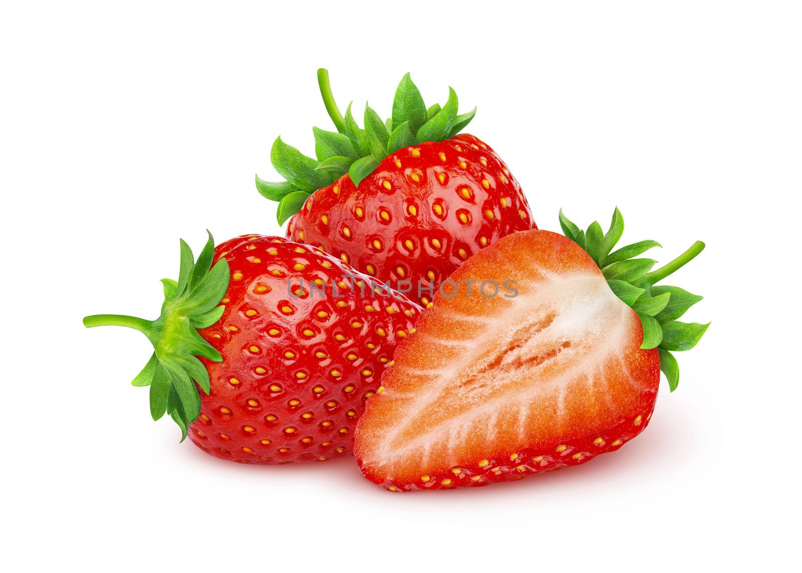Strawberry isolated. Two and a half strawberries isolated on white background with clipping path