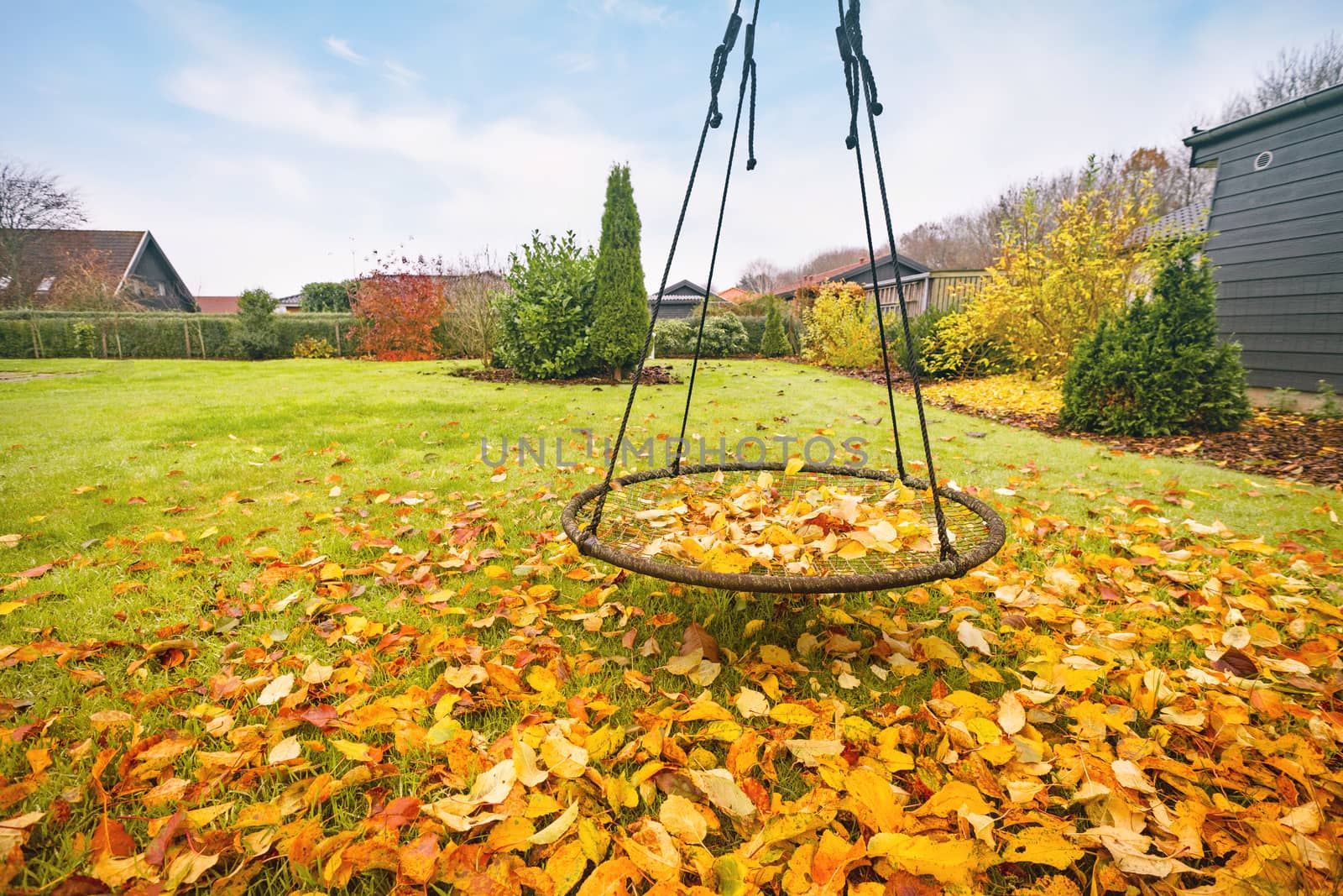 Swing covered with autumn leaves in golden colors by Sportactive