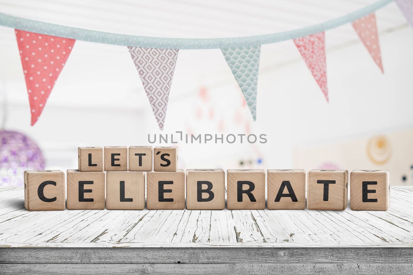 Let's celebrate birthday greeting in a bright kids room by Sportactive