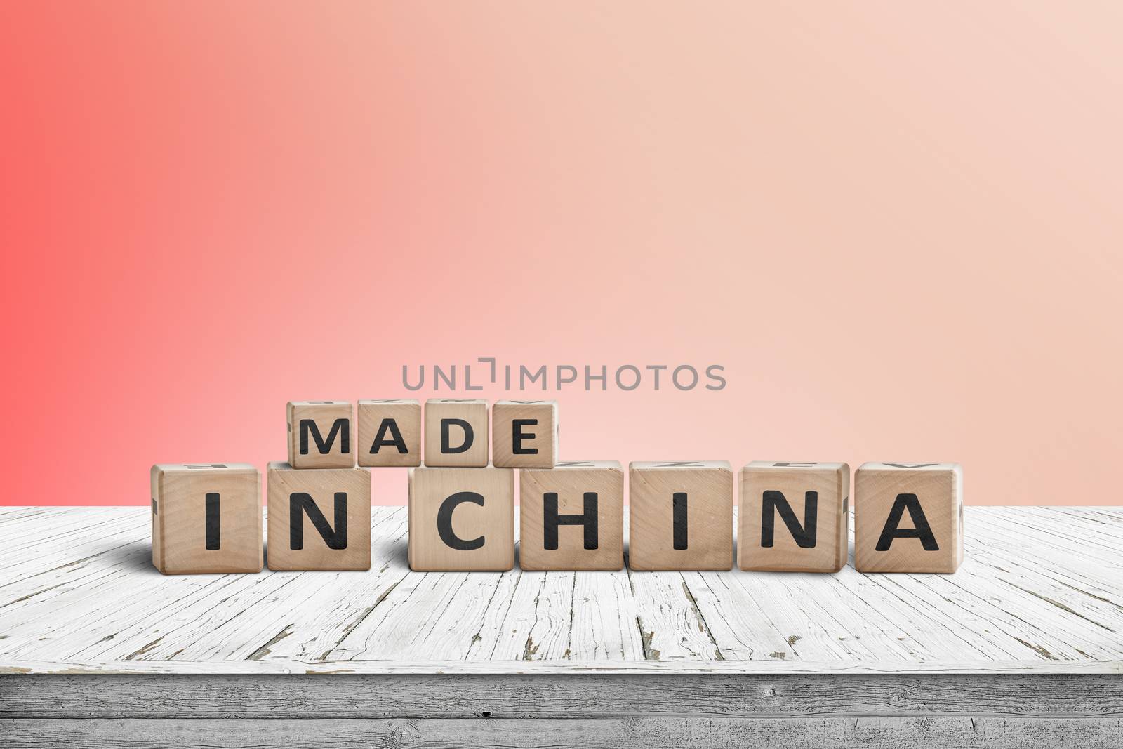 Made in China sign on a wooden desk by Sportactive