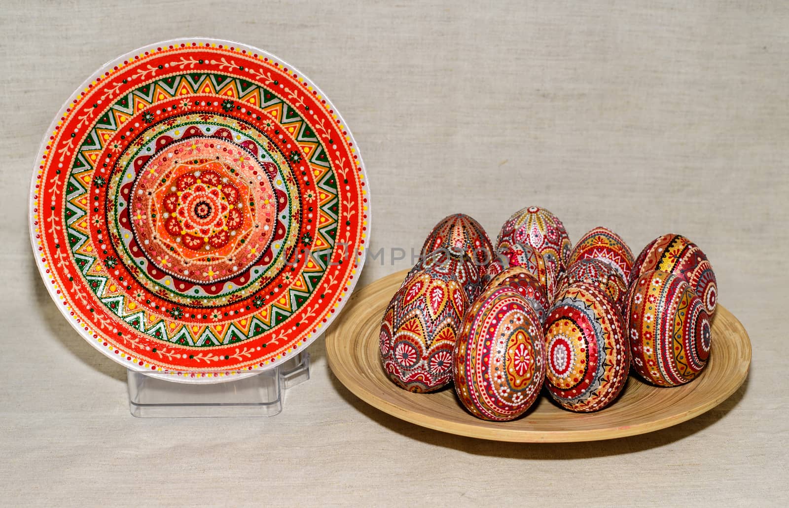Easter eggs, the hand-painted with acrylic paints.