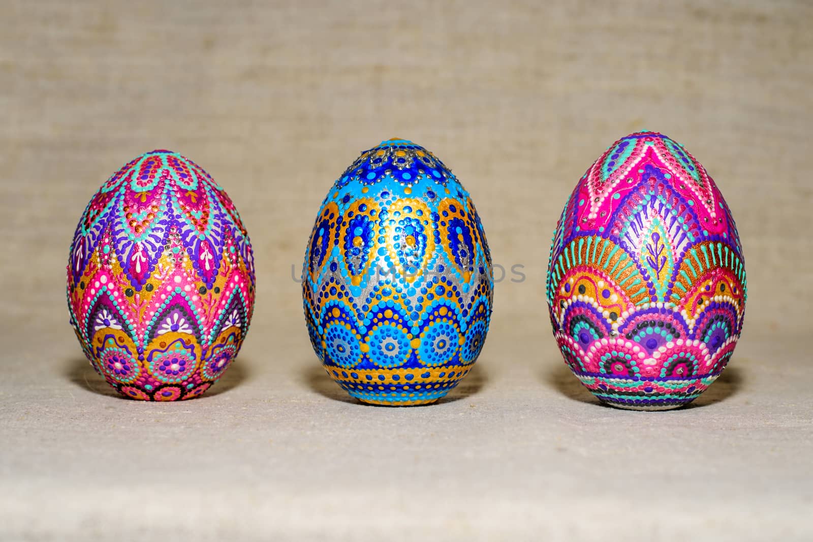 Easter eggs, the hand-painted with acrylic paints.