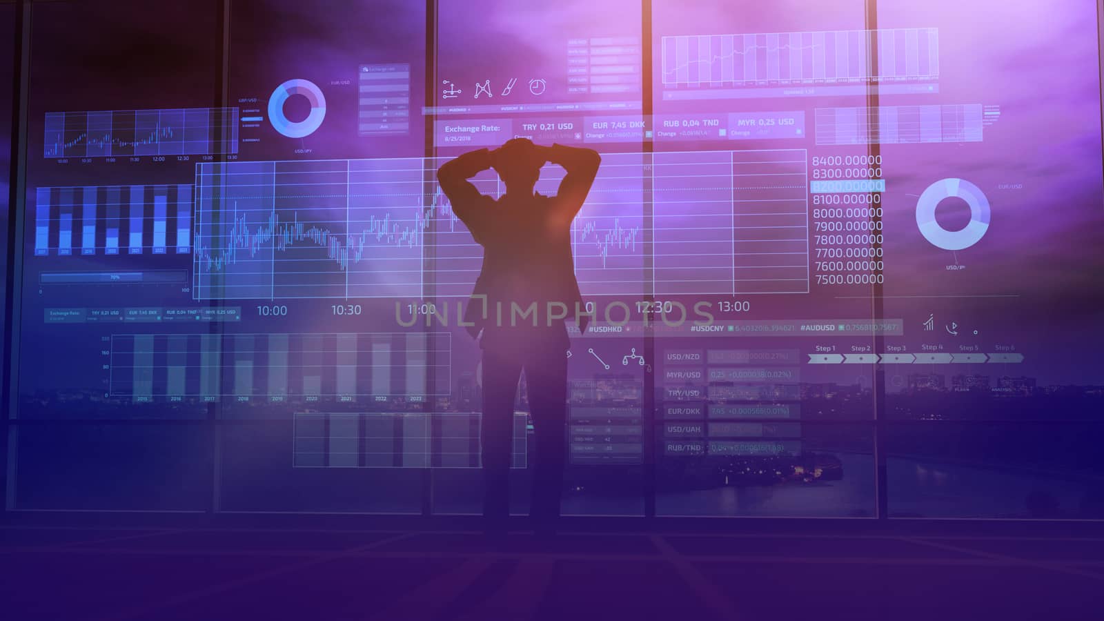 Trader silhouette and stock exchange animation by ConceptCafe