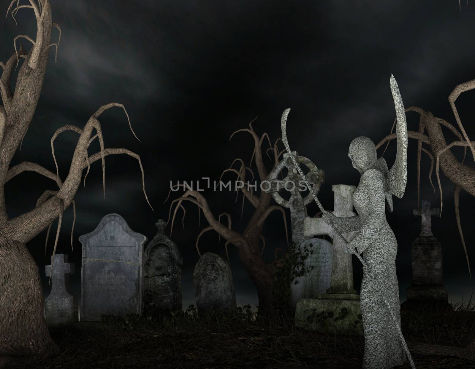 Angel of Death in a spooky cemetery by ankarb