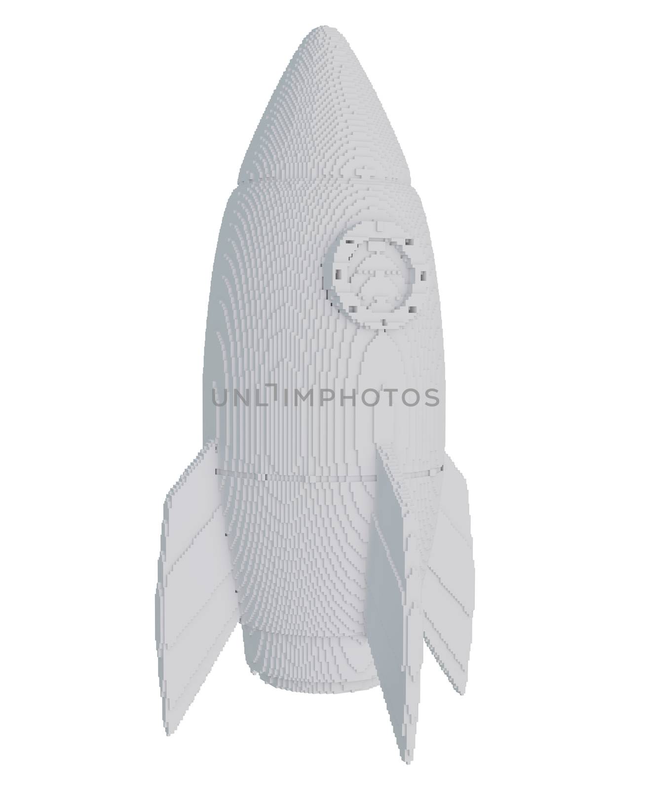 3d printed rocket isolated on white background. 3D illustration