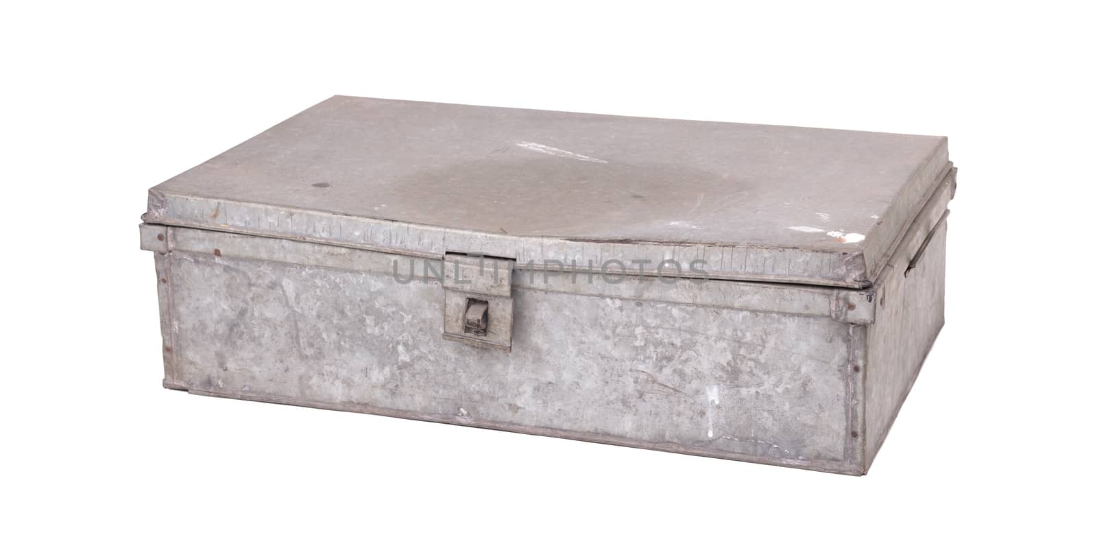 Old metal box isolated on white background by michaklootwijk