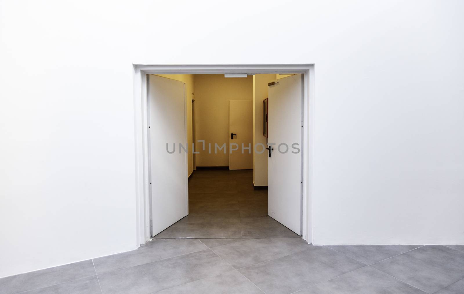 White door in a white room by esebene