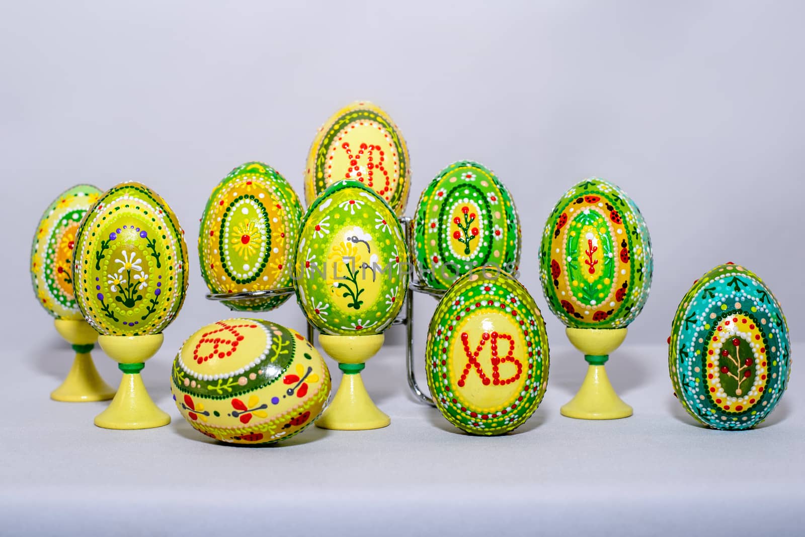 Easter eggs, hand-painted with acrylic paints.