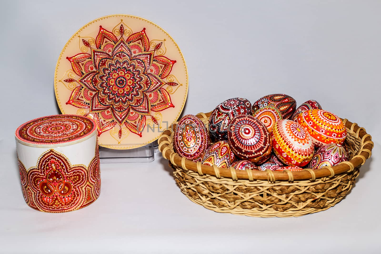 Easter eggs, hand-painted with acrylic paints.