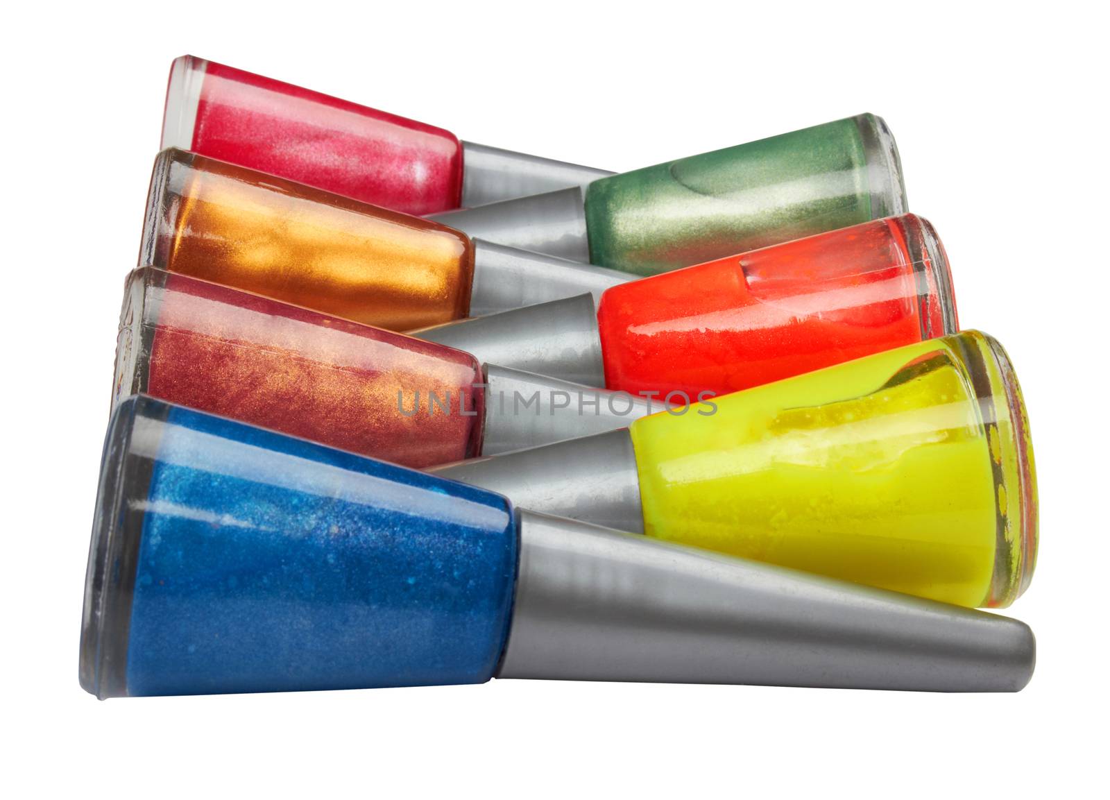 Bottles of nail polish on white background 