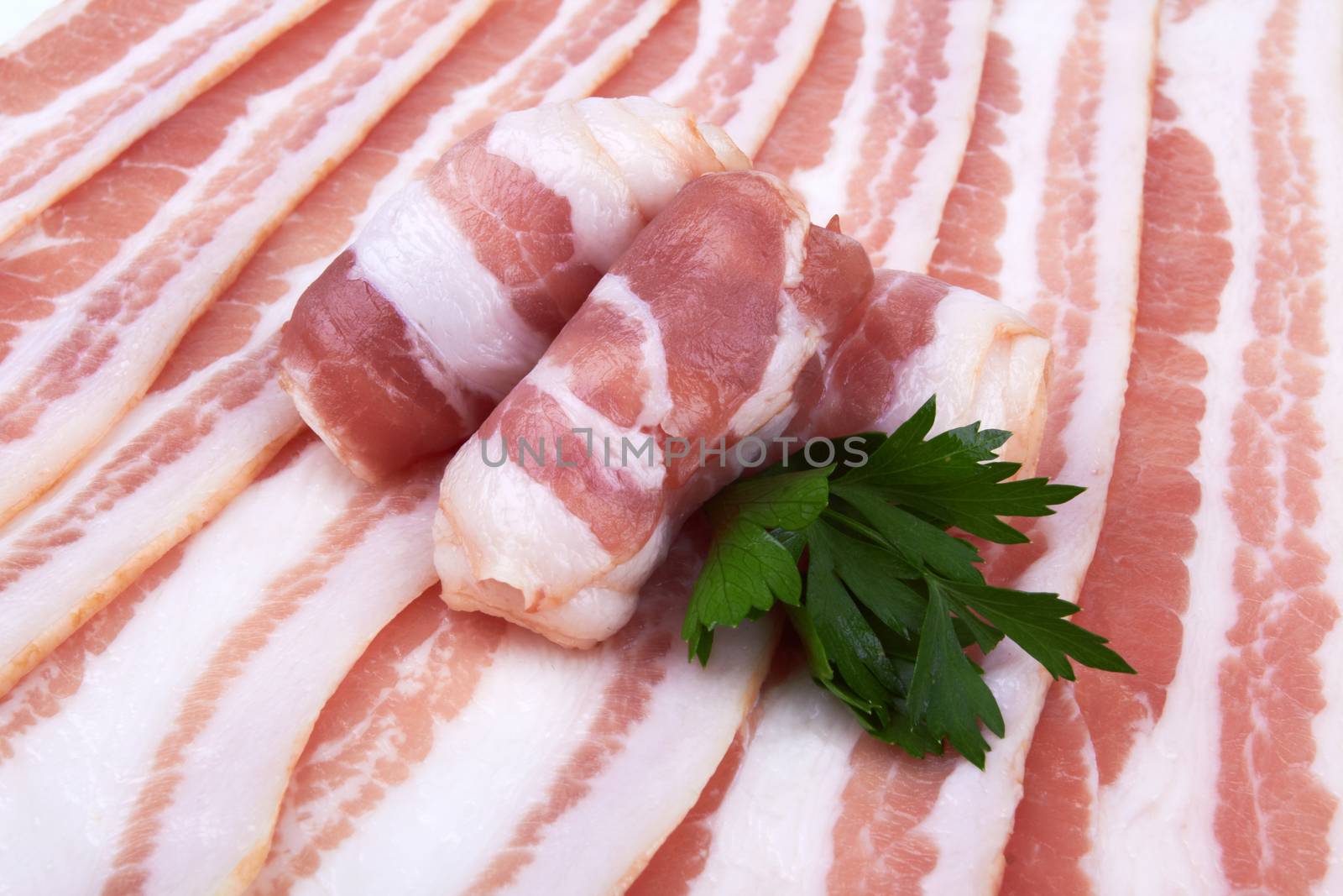 Slices of smoked bacon close up 