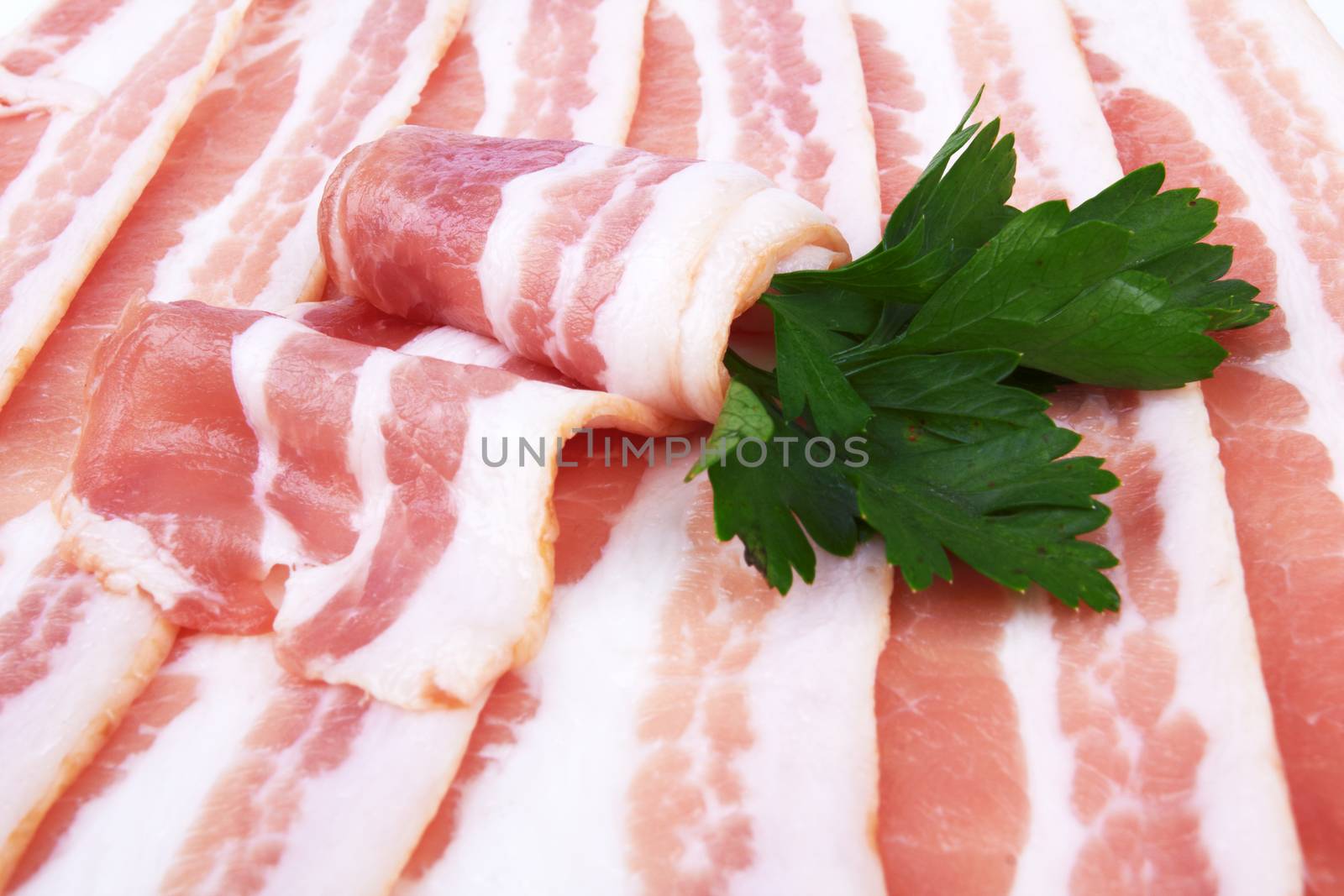 Slices of smoked bacon close up