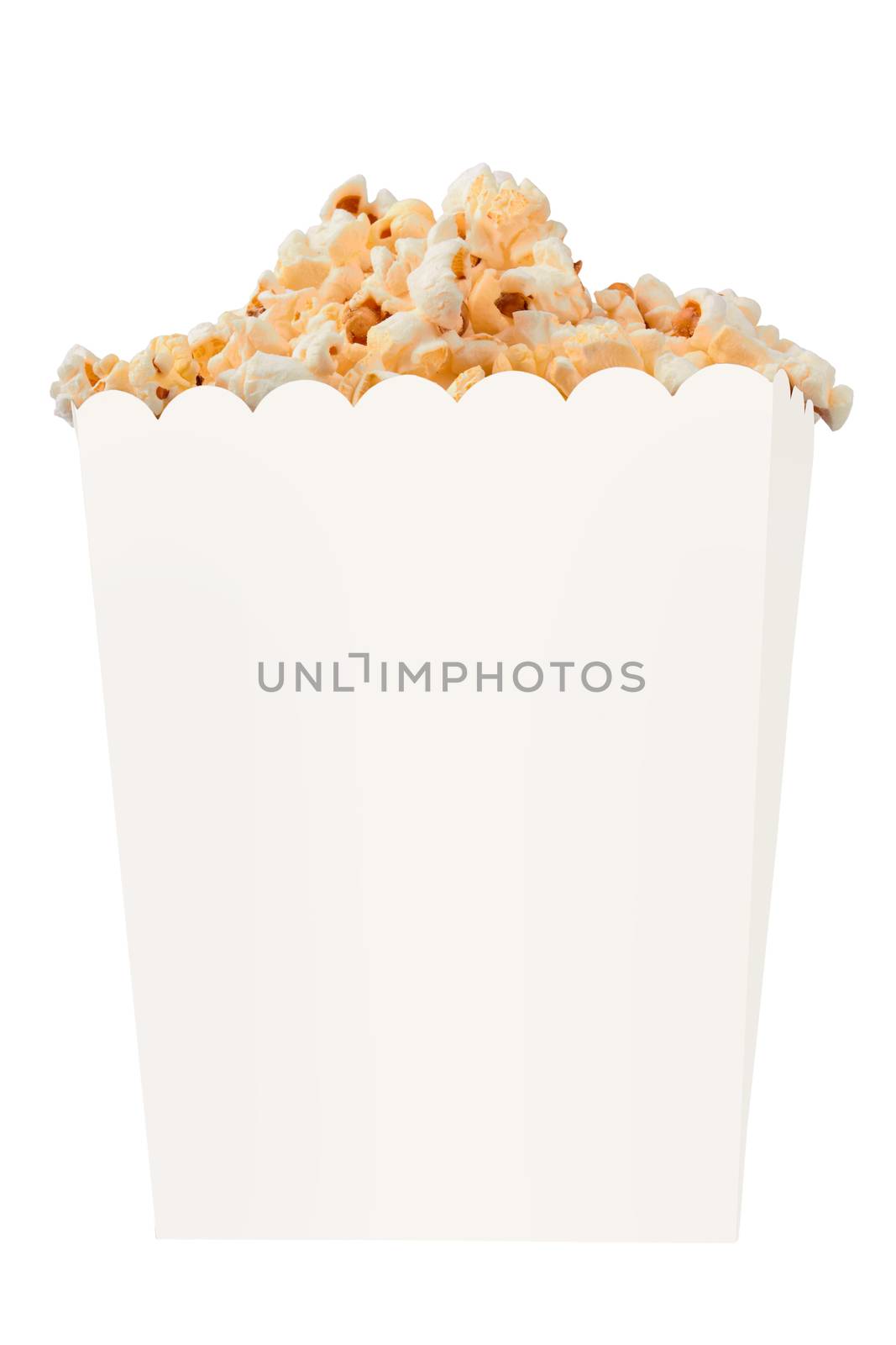 Popcorn in box isolated on white background 