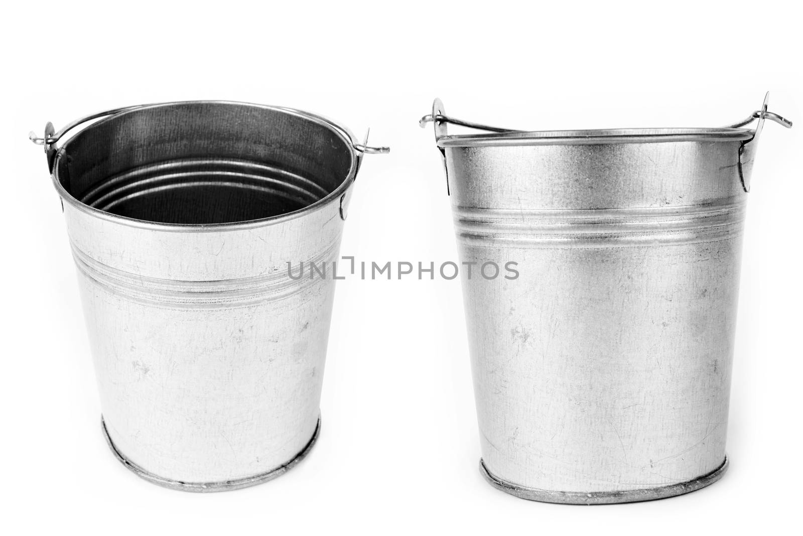 Metallic bucket isolated on a white background 