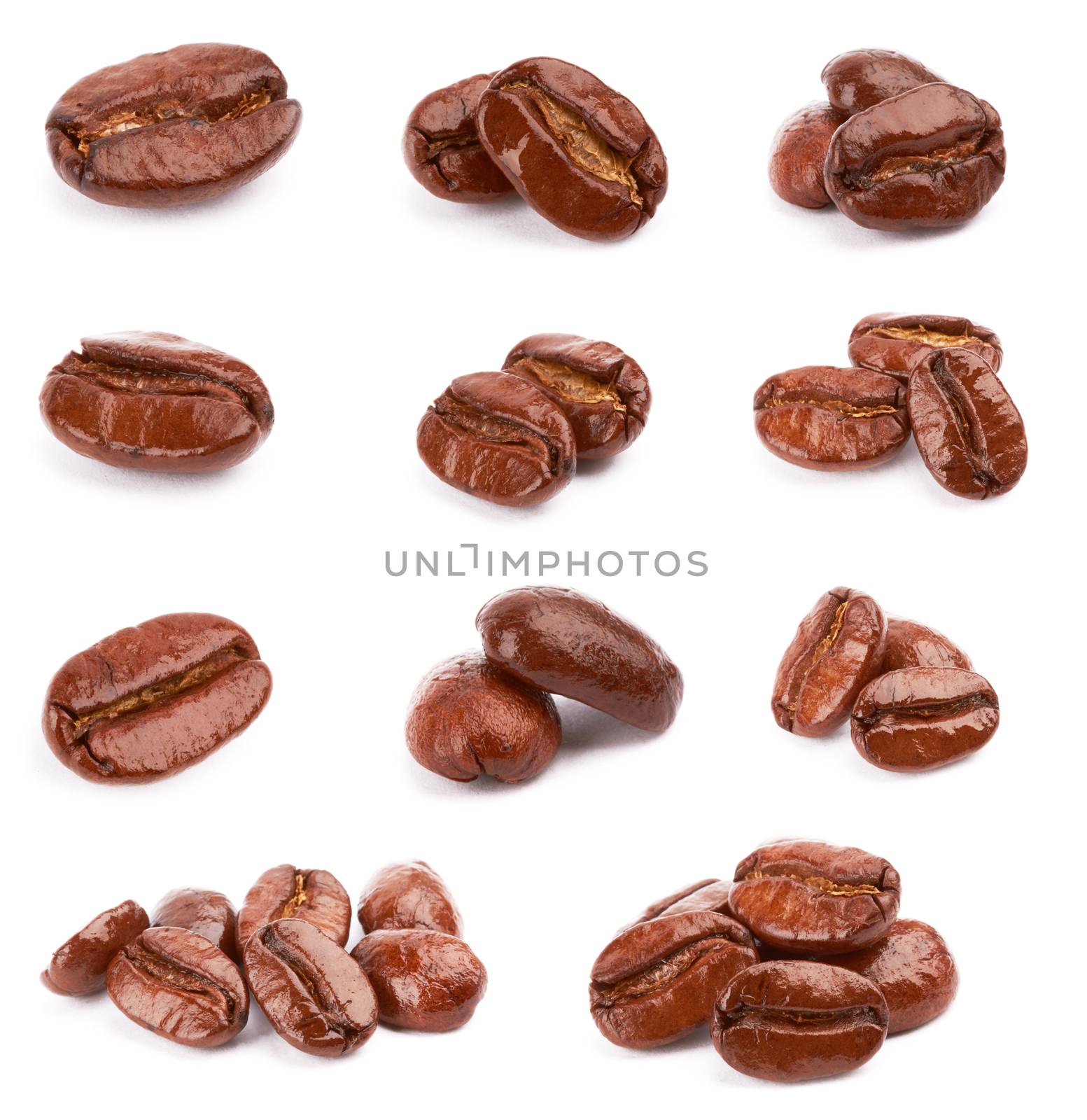 Brown coffee beans on a white background