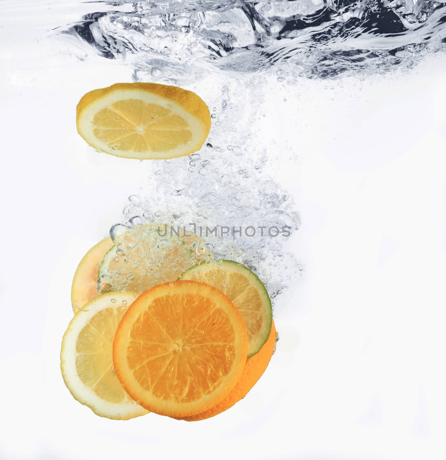 Fresh fruits in water splash 