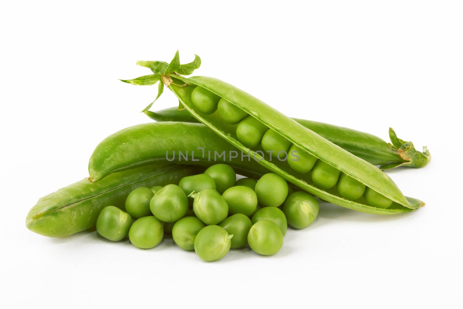 Fresh green pea pod on white background 