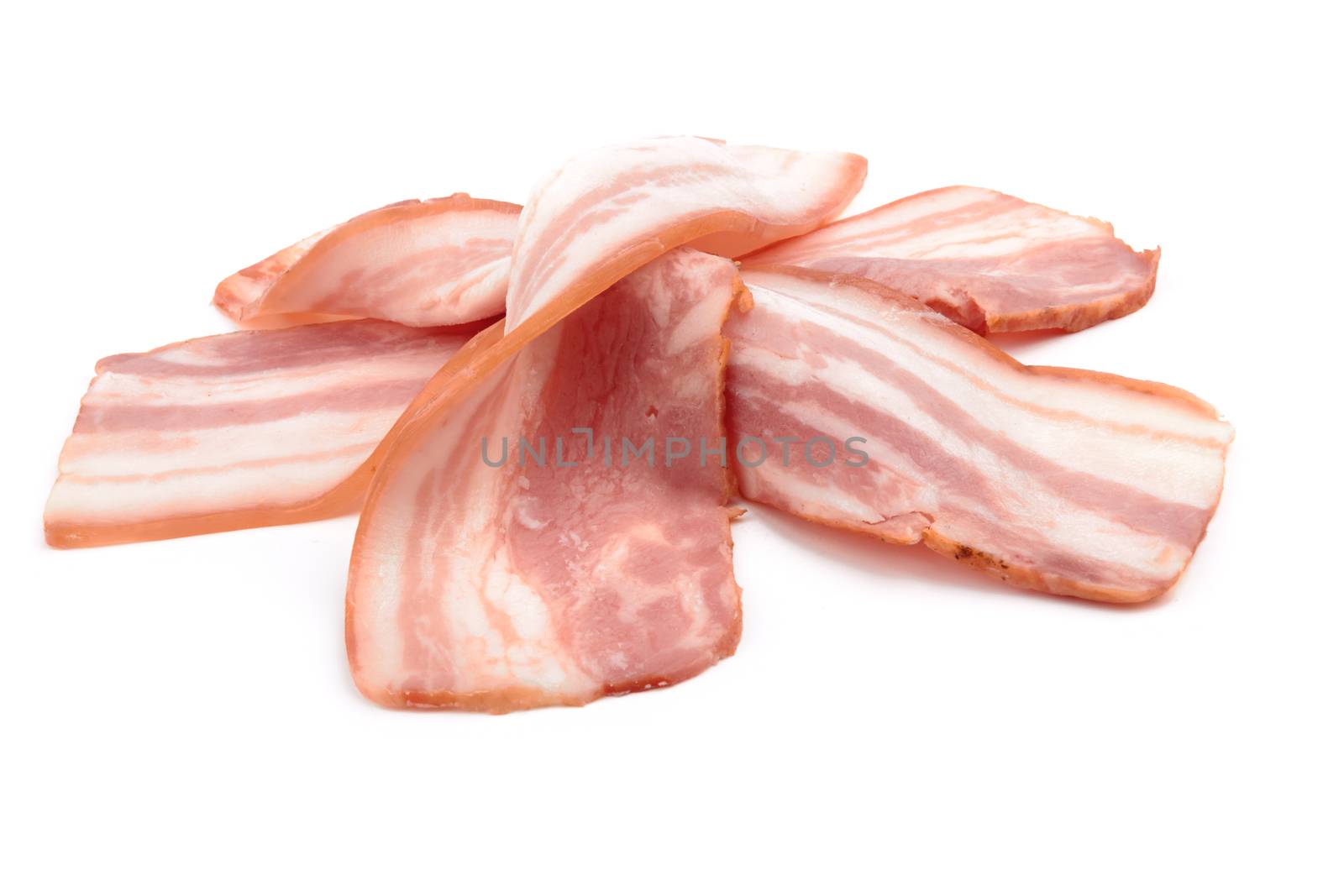 sliced pork bacon isolated on white background 